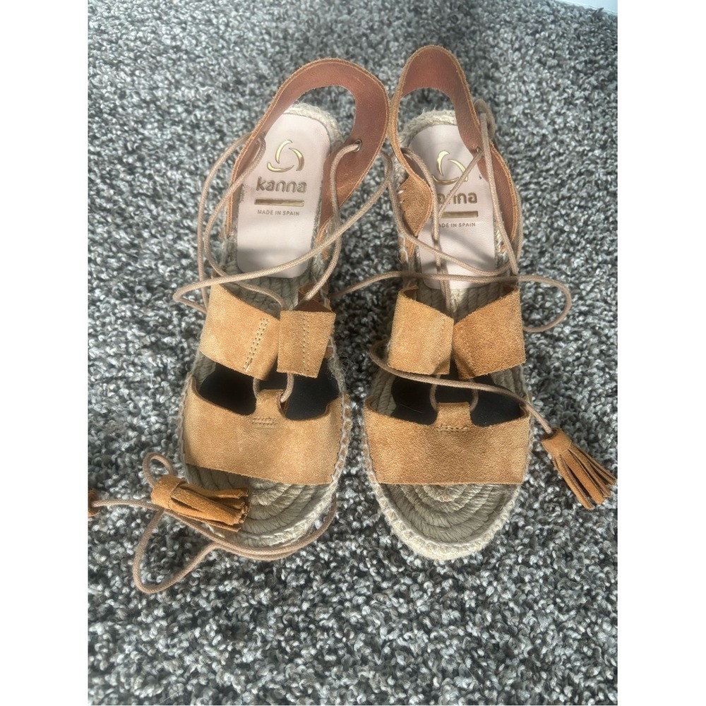 Kanna Spain Tan Suede Lace-Up Espadrille Wedges | EU 37 / US 6.5–7 | BohoSandals